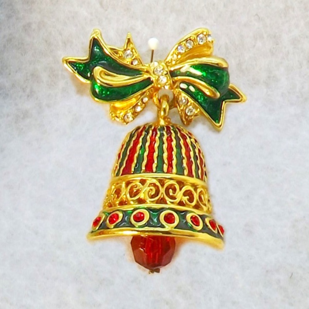 Christmas Enameled Bell Brooch